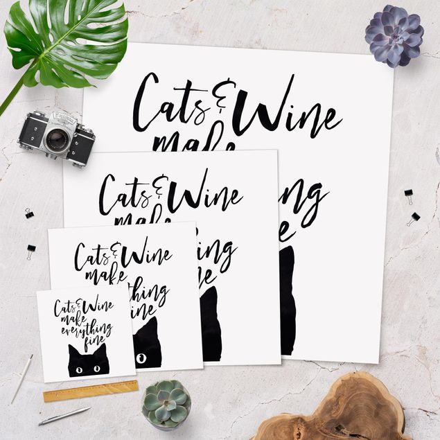 Wandbilder Katzen Cats and Wine make everything fine