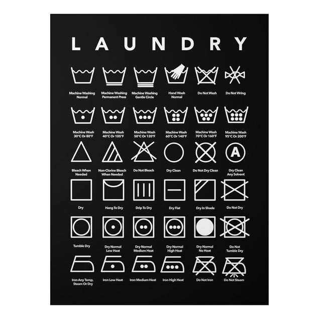Wanddeko Flur Laundry Symbole Schwarz-Weiß