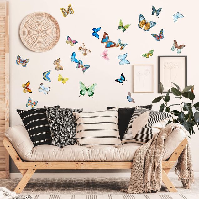 Wanddeko Büro Aquarell Schmetterlinge Set