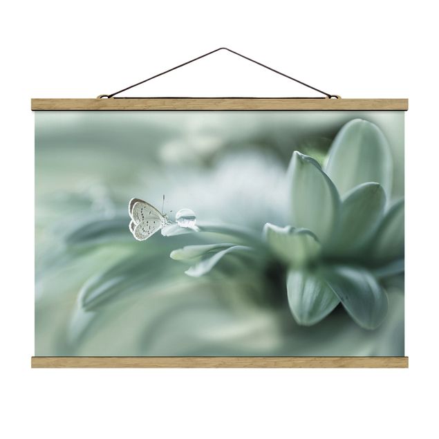 Wanddeko Esszimmer Schmetterling und Tautropfen in Pastellgrün