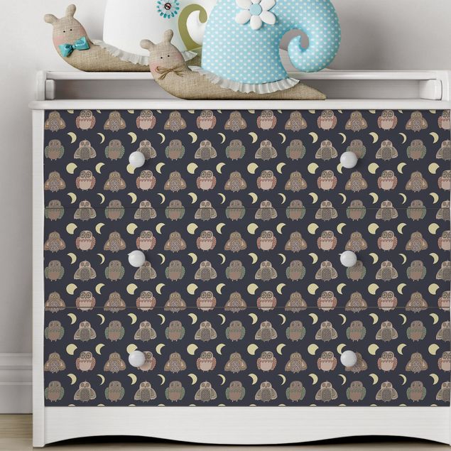Wanddeko Babyzimmer Nachteulen-Muster mit Mondphasen