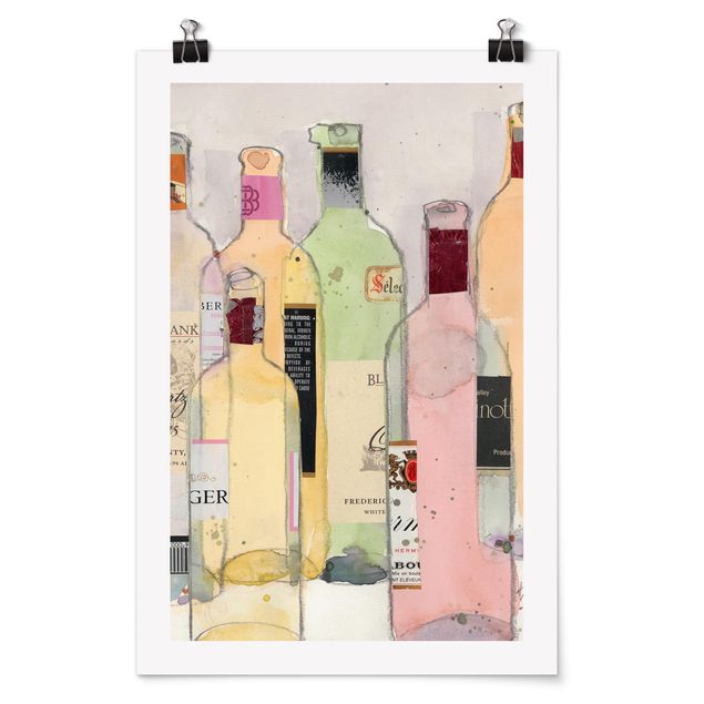 Wanddeko Büro Weinflaschen in Wasserfarbe I