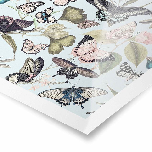 Wanddeko Büro Vintage Collage - Schmetterlinge und Libellen