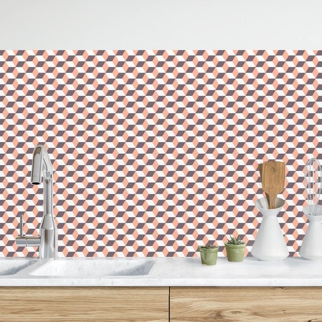 Küche Dekoration Geometrischer Fliesenmix Würfel Orange