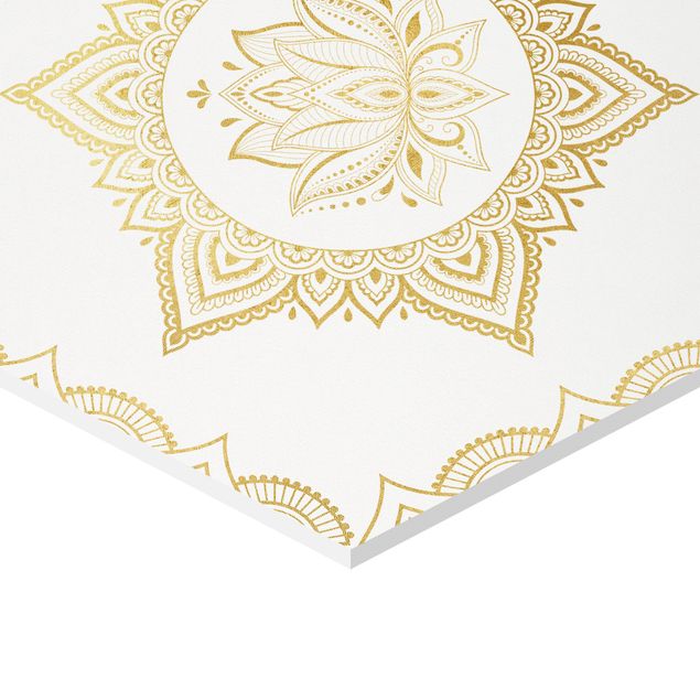 Wanddeko Treppenhaus Hamsa Hand Lotus OM Illustration Set Gold