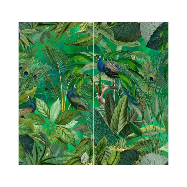 Wanddeko Tropisch Pfauen im Dschungel