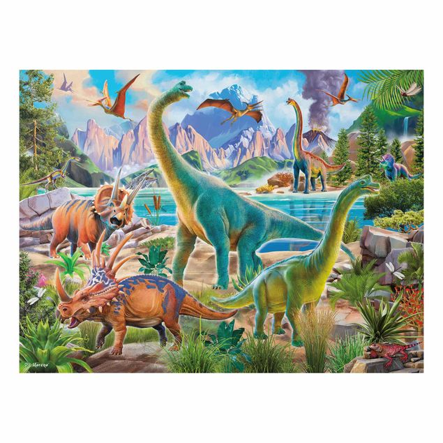 Wanddeko bunt Brachiosaurus und Tricaterops