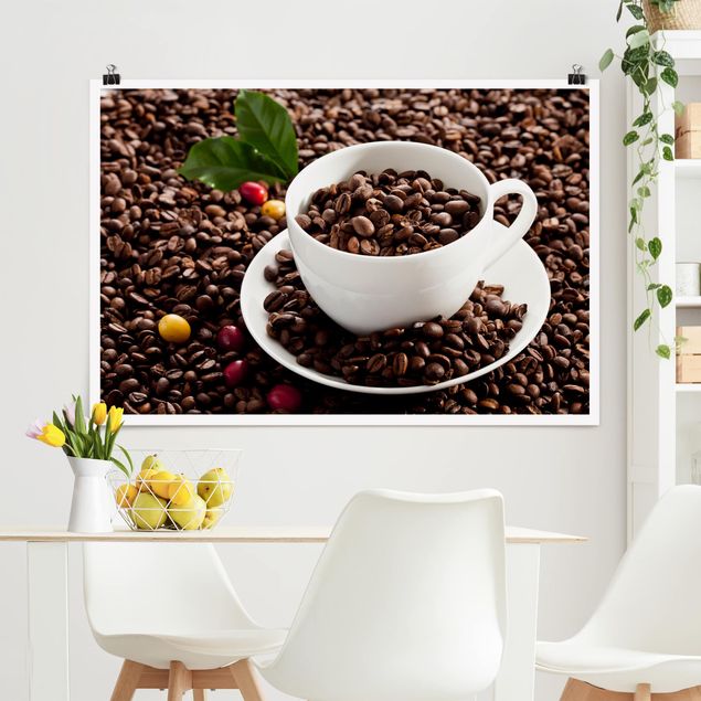 Wanddeko braun Kaffeetasse mit gerösteten Kaffeebohnen