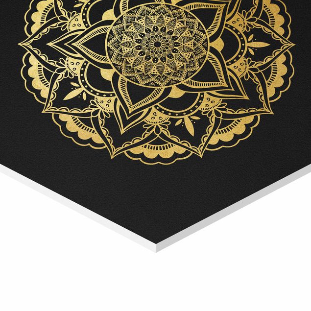 Wanddeko Treppenhaus Mandala Blüte Sonne Illustration Set Schwarz Gold