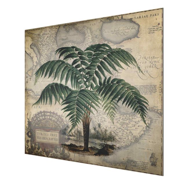 Wanddeko Esszimmer Vintage Collage - Palme und Weltkarte