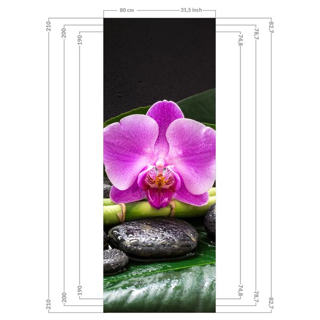 Wanddeko Fotografie Grüner Bambus mit Orchideenblüte