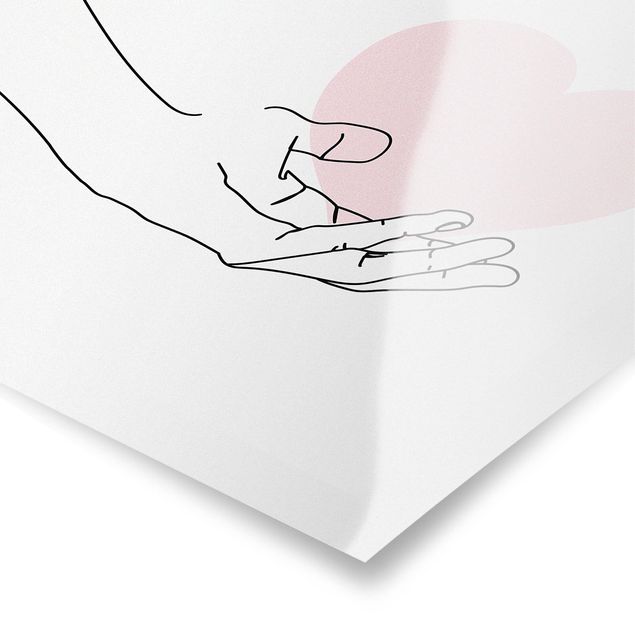 Wanddeko rosa Hand mit Herz Line Art