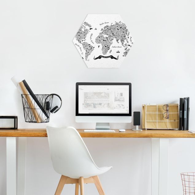 Wanddeko Esszimmer Typografie Weltkarte weiß