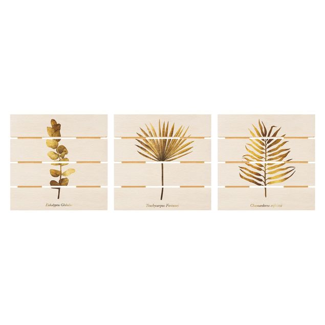 Wanddeko Flur Gold - Tropische Blätter Set I