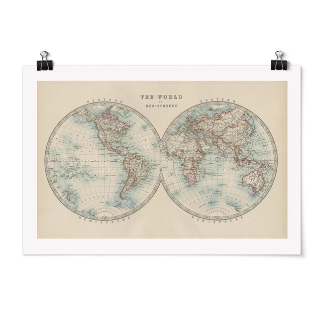 Wanddeko Esszimmer Vintage Weltkarte Die zwei Hemispheren