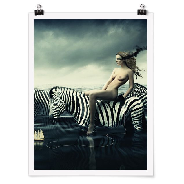 Wanddeko Büro Frauenakt mit Zebras