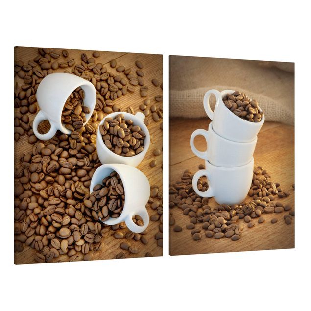 Wanddeko Kaffee 3 Espressotassen mit Kaffeebohnen
