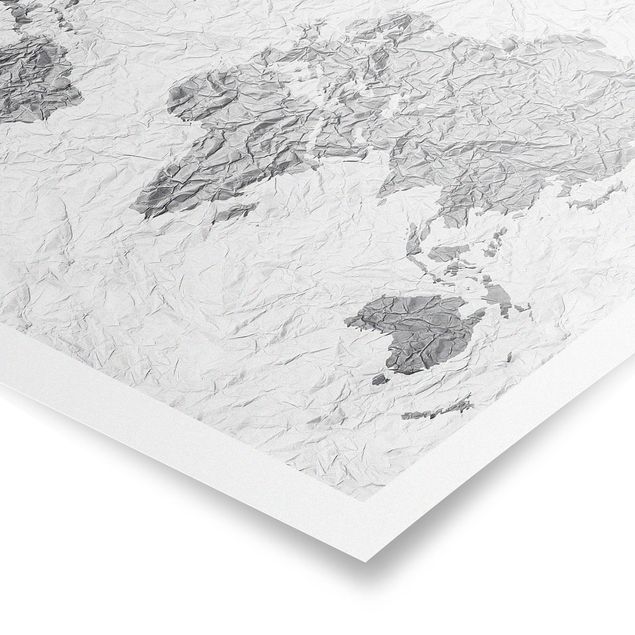 Wanddeko Jugendzimmer Papier Weltkarte Weiß Grau