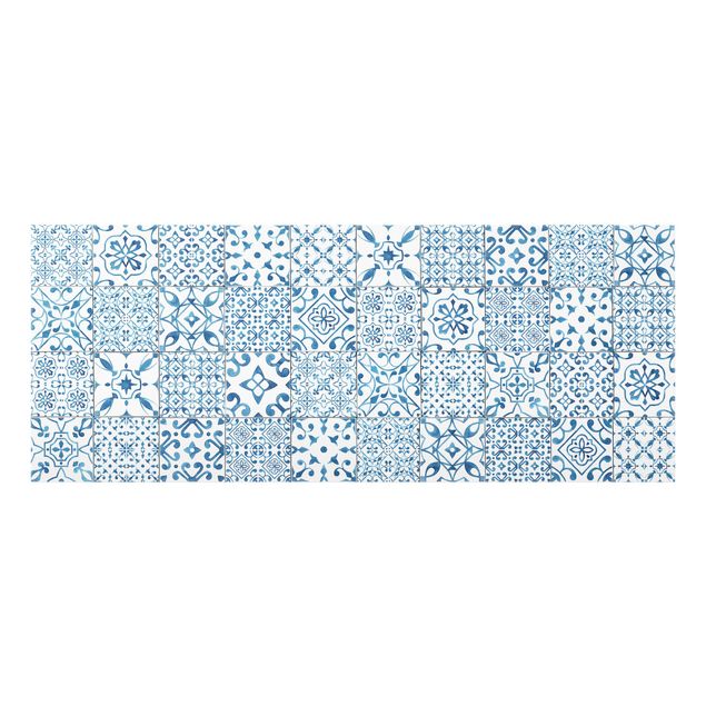 Wanddeko Geometrisch Musterfliesen Blau Weiß