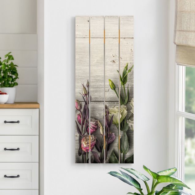Wanddeko Schlafzimmer Tulpen-Rose Shabby Holzoptik