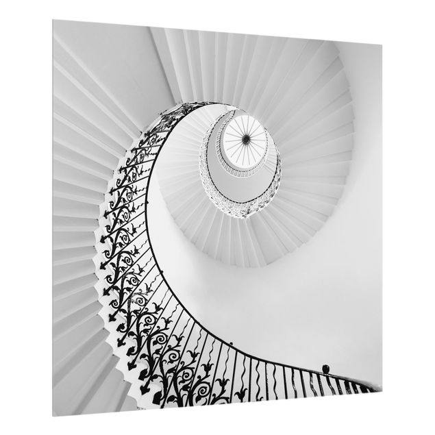 Wanddeko schwarz-weiß Floraler Treppenaufgang zum Licht