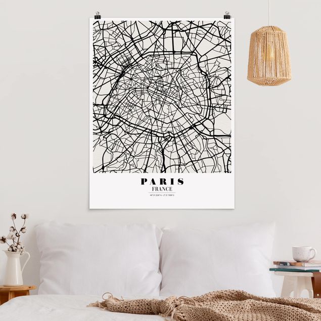 Wanddeko Schlafzimmer Stadtplan Paris - Klassik