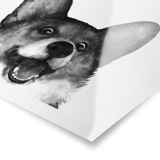 Wanddeko Jugendzimmer Illustration Hund Corgi Weiß Schwarz Malerei