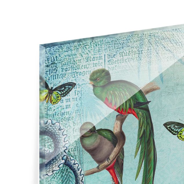 Deko Affe Colonial Style Collage - Äffchen und Paradiesvögel