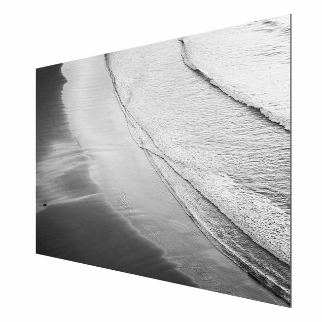 Wanddeko Esszimmer Leichter Wellengang am Strand Schwarz Weiß