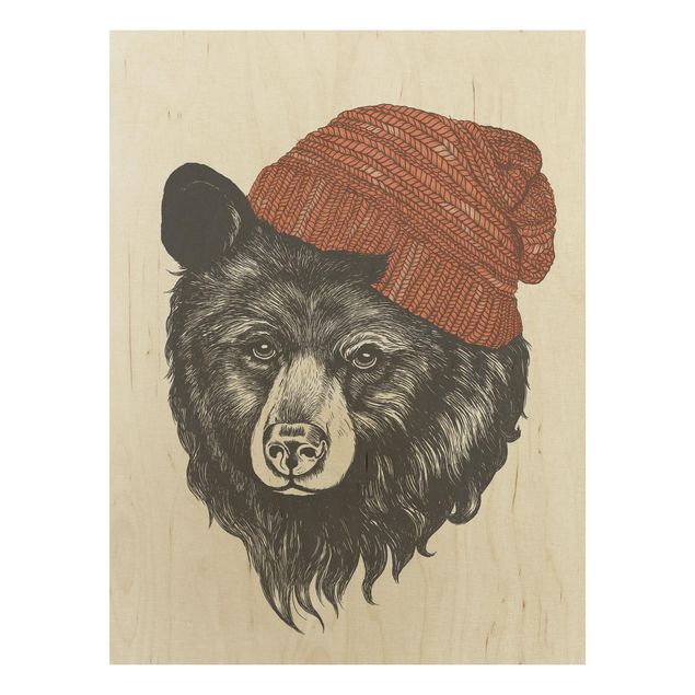 Wanddeko Esszimmer Illustration Bär mit roter Mütze Zeichnung