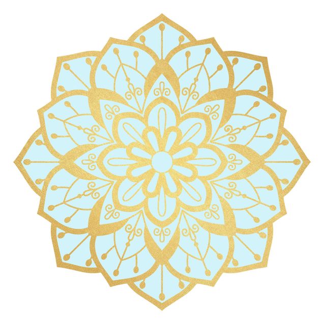 Wanddeko gold Mandala Blüte Muster gold hellblau