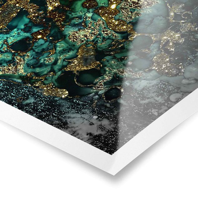 Wanddeko über Sofa Goldene Meeres-Inseln Abstrakt