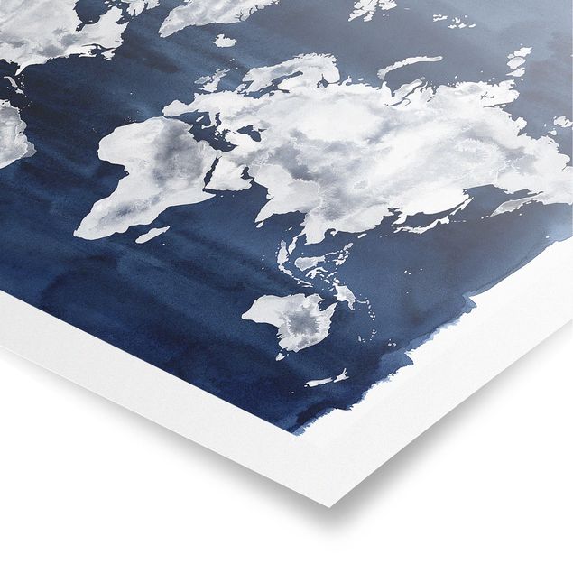 Wanddeko Flur Wasser-Weltkarte dunkel