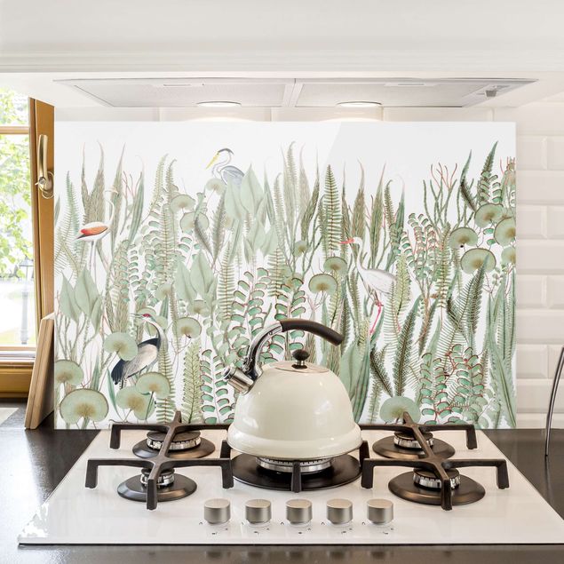 Küche Dekoration Flamingo und Storch mit Pflanzen