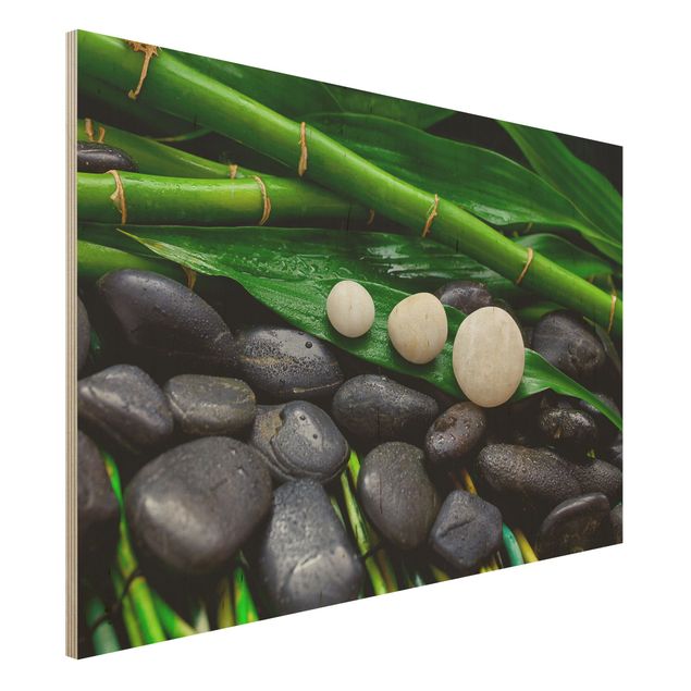 Wanddeko Schlafzimmer Grüner Bambus mit Zen Steinen