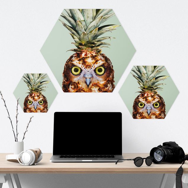 Wandbilder Kunstdrucke Ananas mit Eule