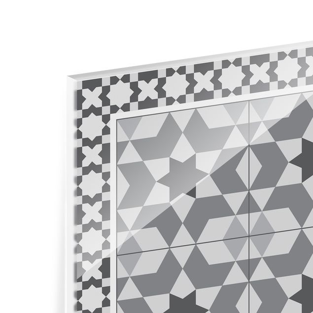 Küchenspiegel Glas Geometrische Fliesen Kaleidoskop Grau mit Bordüre