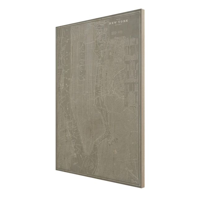 Wanddeko grau Vintage Stadtplan New York Manhattan