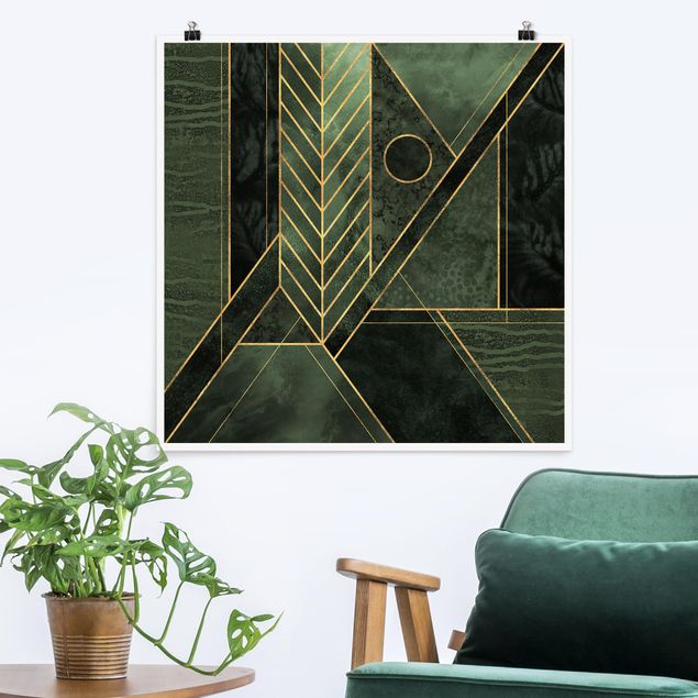 Wanddeko Küche Geometrische Formen Smaragd Gold