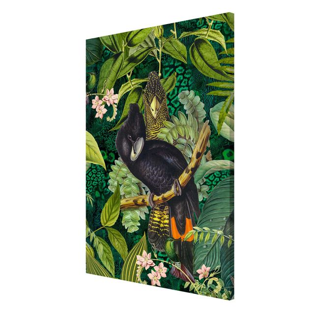 Wanddeko grün Bunte Collage - Kakadus im Dschungel