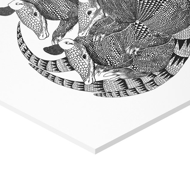 Wanddeko über Bett Illustration Gürteltiere Schwarz Weiß Muster