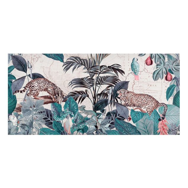 Wanddeko Esszimmer Vintage Collage - Raubkatzen im Dschungel