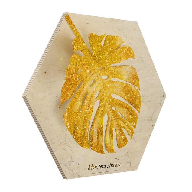 Wanddeko Esszimmer Gold - Monstera Aurum