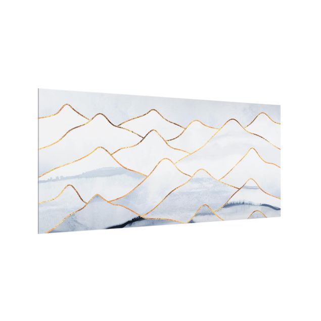 Wanddeko Abstrakt Aquarell Berge Weiß Gold