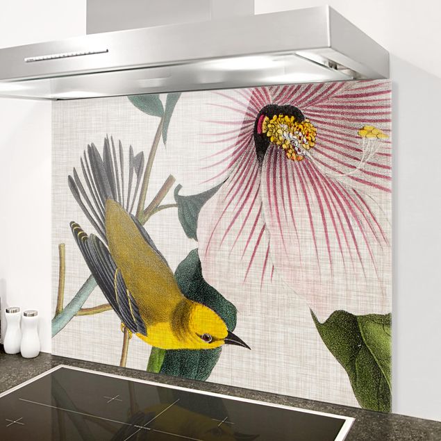 Wanddeko Küche Vogel auf Leinen Gelb I