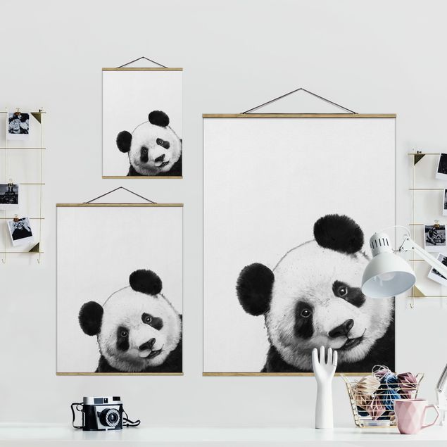 Wanddeko Büro Illustration Panda Schwarz Weiß Malerei