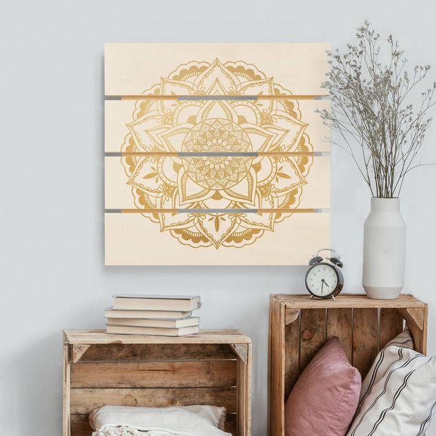 Wanddeko Schlafzimmer Mandala Blume gold weiß