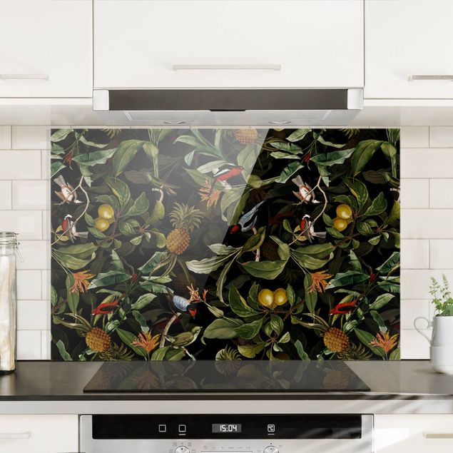 Wanddeko Küche Vögel mit Ananas Grün