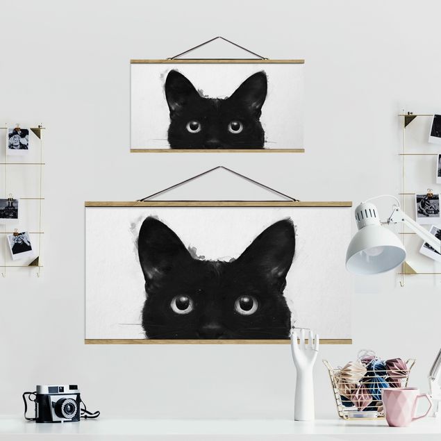 Wandbilder Katzen Illustration Schwarze Katze auf Weiß Malerei