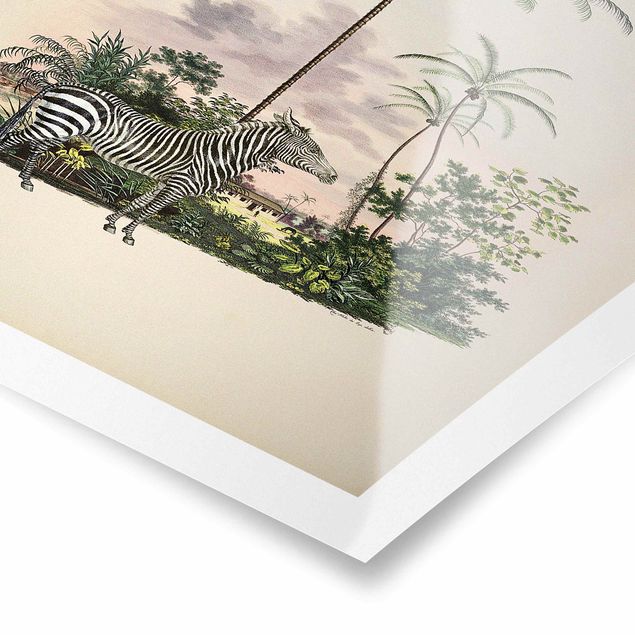 Wanddeko Treppenhaus Zebra vor Palmen Illustration